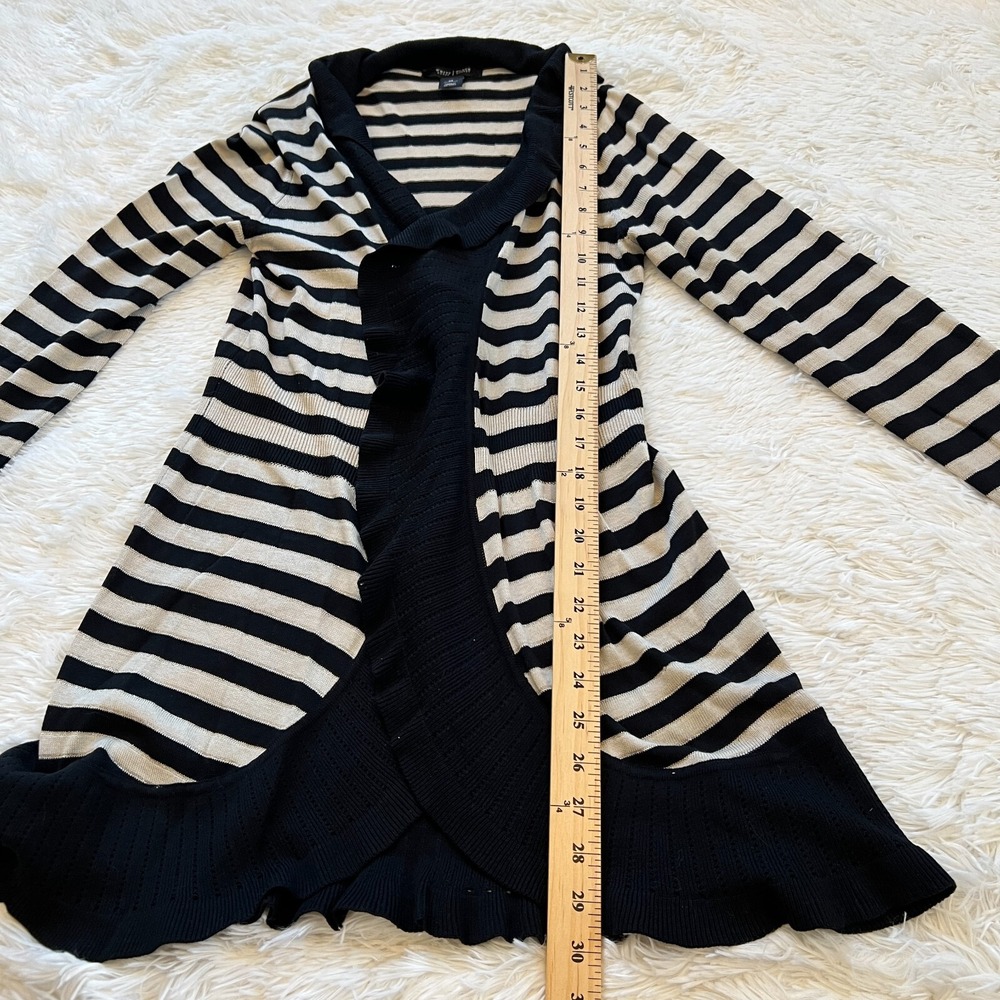WHBM Women Cardigan Medium Silk Blend Long Stripe Ruffle Romantic 15765x - Picture 5 of 7